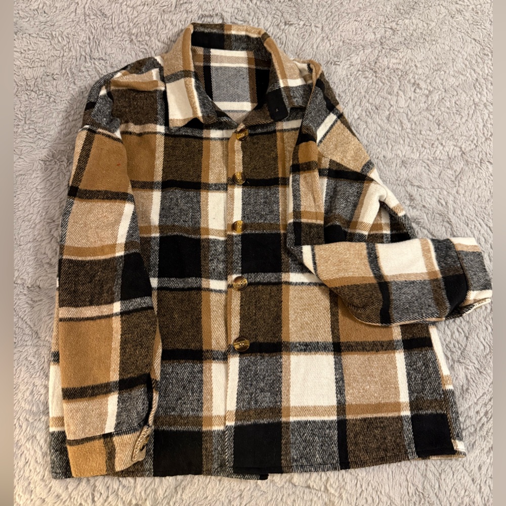 SHEIN Checkered Shirt in Black, Brown, and Cream